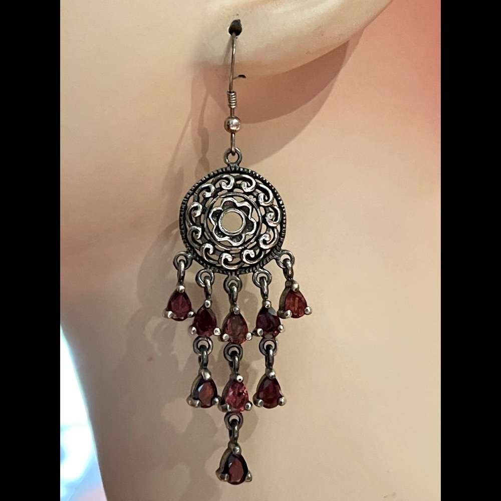 Sterling Silver and Garnet Chandelier Earrings
